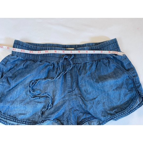 SO Womens Chambray Denim Shorts Mid Rise Classic Drawstring Waist Blue Size M - Picture 3 of 9